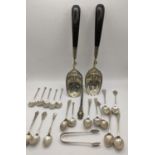 Mixed silver and white metal items to include cased set of silver tea spoons, white metal salad