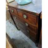 An early 19th century inlaid mahogany chest of five drawers on bracket feet 106cm h x 94cm w x