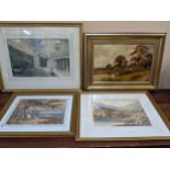 Group of three watercolours and a 19th century oil painting to include a watercolour of the Quadrant