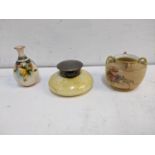 A Moorcroft yellow glazed inkwell and two Royal Worcester vases Location: