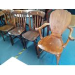 Three Windsor chairs and a 19th century Continental open armchair Location: RAB