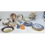 Ceramics to include a sardine dish, 19th century Japanese china, blue and white plates, Spode and