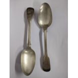 A pair of early 19th century silver fiddle pattern spoons, hallmarked London 1827, 168g Location: