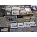 A quantity of framed and glazed and unframed pictures and maps to include a Fred Slocombe