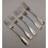 Five silver fiddle pattern dessert forks, London 1832, Robert Hennell Location: