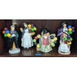 Royal Doulton figures to include Balloon Man/Balloon Woman teapot, Biddy Penny Farthing, Balloon
