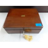 A small Victorian mahogany writing slope, 26cm x 21cm, having 2 keys. Location:BWR