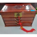 A late 20th Century Chinese jewellery chest, 23cmH x 35cmW x 23cmD. Location:RWM