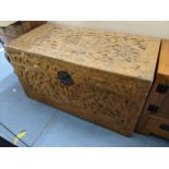 A vintage Chinese heavily carved camphor wood blanket chest, 61cm h x 112cm w Location: