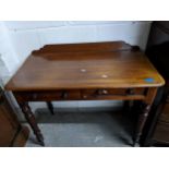 A Victorian mahogany side table with two drawers on turned legs 74cm h x 92cm w Location: