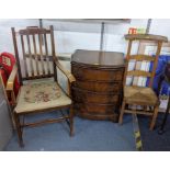 Mixed furniture to include a mid 20th century walnut chest of drawers and two chairs Location: