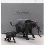 A Nelson Forbes boxed sculpture of an elephant, mother and baby, with certificate numbered 218/250