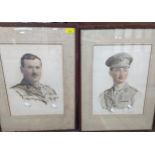 A pair of sketches of WW1 officers to include Captain Evan John Hollick 6th Royal Sussex and Captain