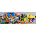 Mixed toys to include Meccano Georbra playmobils, Action Man, Fisher price, Webble and others