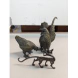 Three bronze ornaments to include a cockerill together with a chicken and one other Location: