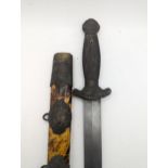 A 19th century Chinese Jian Short sword with tortoise shell and brass mounted scabbard A/F total