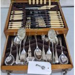 A mahogany cased canteen of cutlery comprising Herbert Slater of Sheffield examples, silver plated