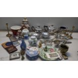 A mixed lot to include a silver plated tea set, Wedgewood jasperware, Chinese ginger jar, Pool bow