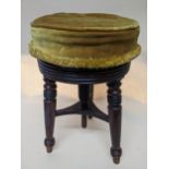 A Victorian mahogany swivel topped piano stool on three turned legs, 51cm h x 32cm w Location: