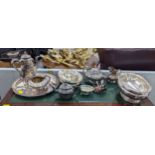 Silver plate to include a soup tureen, four piece tea set, tray, condiments and other items