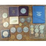 A mixed collection of coins to include a William III crown, Victoria 1892 Crown, along with later