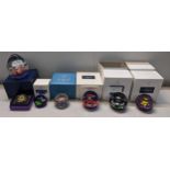 A selection of boxed paperweights to include Caithness love token, Caithness prestige Queen