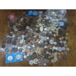 A quantity of British and world coinage to include George III halfpenny, Cartwheel penny A/F,