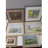 Pictures to include Ro Mulken, a rural scene watercolour, Mowll, oil on board, limited edition print