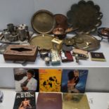 A mixed lot to include Middle Eastern brass trays, Dansk designs elephant paperweight, Parker '17'
