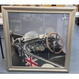 A large print of a 1930's Bentley in a silver coloured frame Location: