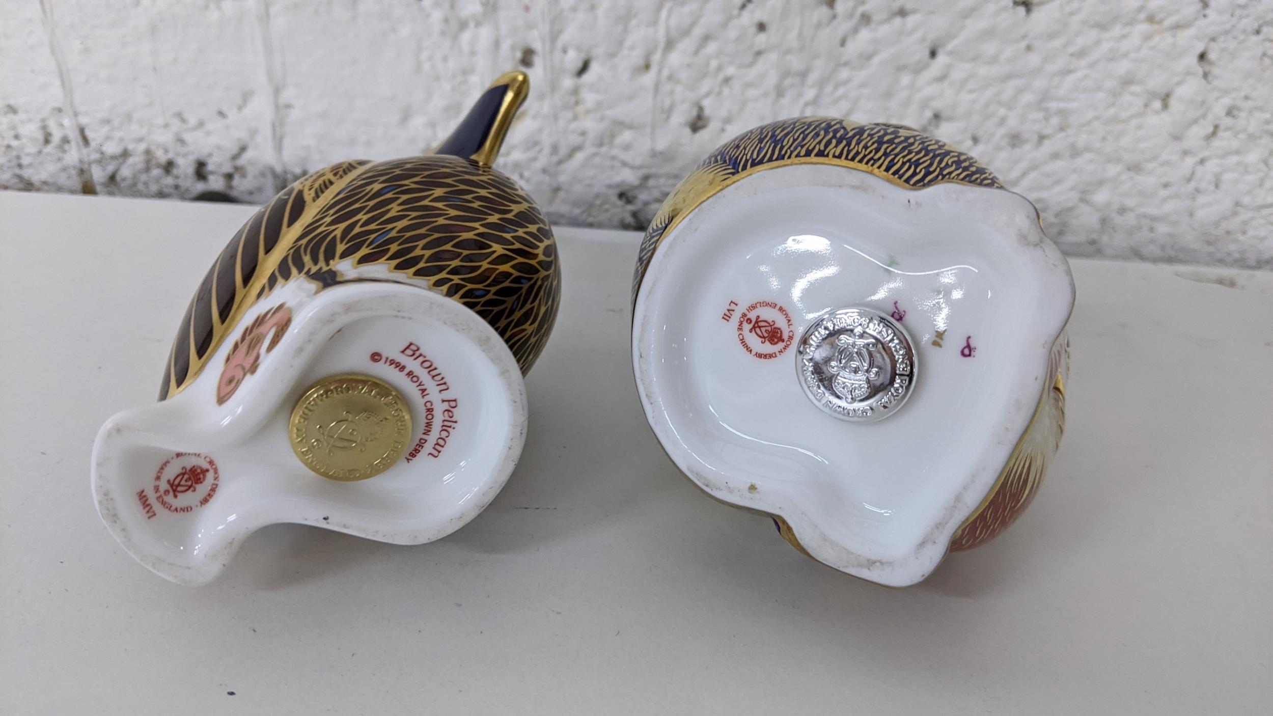 A Royal Crown Derby Pelican paperweight with gold stopper, together with two monkey paperweights - Image 3 of 3