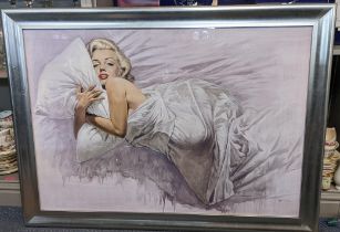 A large framed print depicting Marilyn Monroe Everybody's Dream by Renato Casaro, 98 x 68, signed