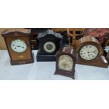 A group of four late 19th/early 20th century and later clocks to include a slate mantel clock, an