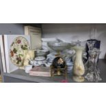 A mixed lot to include Chinese teapots, collectors plates, semi-precious model of a globe, alabaster