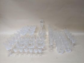 A part suite of Waterford Lismore pattern cut table glass comprising a decanter and stopper,