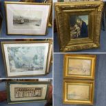 A quantity of prints to include one of Madonna and child in an ornate gilt frame Location: