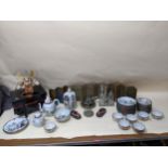 A collection of Japanese items to include a 38-piece Japanese eggshell tea set, a boxed model of a