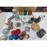 A mixed lot to include picture plates, candlesticks to include Nordic example, silver plate Mappin &