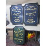 Three vintage pub signs to include two Wadsworth Cask Ales Beer Garden signs, and 'The French