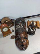 A mixed lot to include a Victorian mahogany mantle clock A/F together with a wall hanging