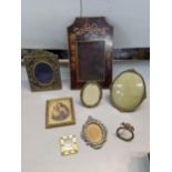 Victorian and later photo frames to include a gilt mirror inset with semi precious stones,