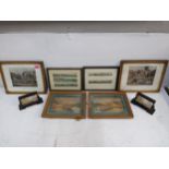 A group of Chinese carved cork diorama's and two framed and glazed railway and carriage prints