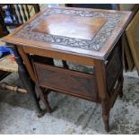 A Victorian walnut occasional tea table with carved flaps, 72h x 61w, Location: