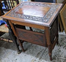 A Victorian walnut occasional tea table with carved flaps, 72h x 61w, Location: