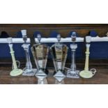 Three pairs of table lamps to include a pair of Art Deco style mirrored glass lamps Location: