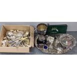 Silver plate to include a tray, a trophy, cutlery and flatware Location: