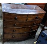 A 19th century mahogany chest of two short and three long drawers on bracket feet, A/F, 104h x 107.