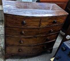 A 19th century mahogany chest of two short and three long drawers on bracket feet, A/F, 104h x 107.