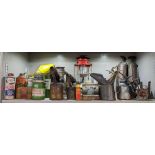 Mixed tools and motoring memorabilia to include a shell tractor oil can, a Castrol grease can and