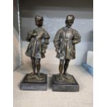 A pair of patinated bronze figures on plinths Location: